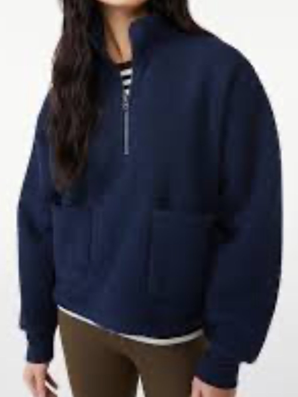 Free Assembly Women’s Faux Sherpa Half-Zip Sweatshirt XS Oversized Cropped